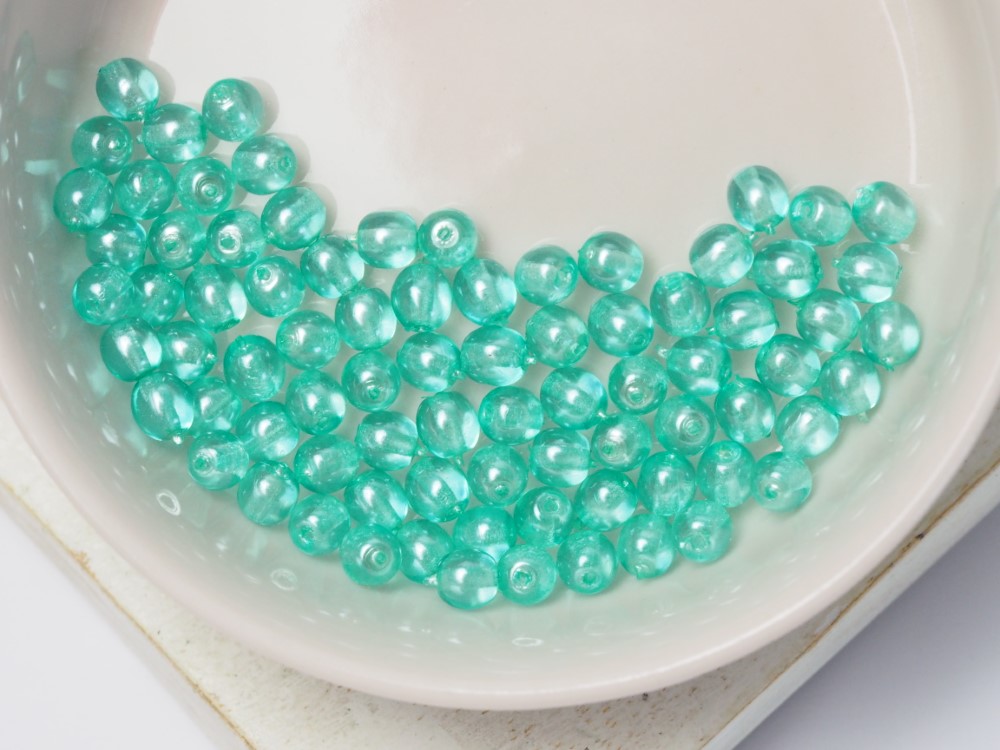 4 mm Round Glass beads Transparent Pearl Seafoam x 60 pc(s